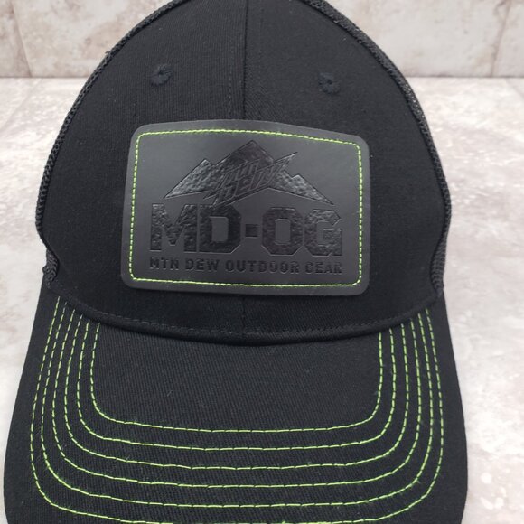 Black Limited Ed Mountain Dew Mesh Outdoor Gear Snapback Trucker Hat Vinyl Patch - Picture 8 of 10
